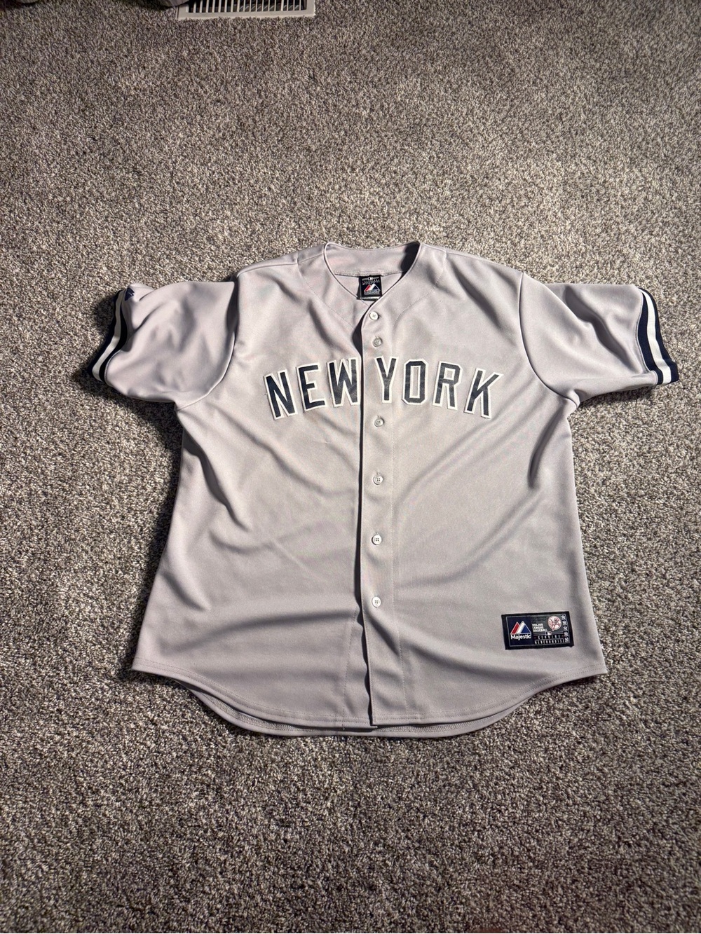 Majestic New York Gray Button-Front Baseball Jersey Alex Rodriguez